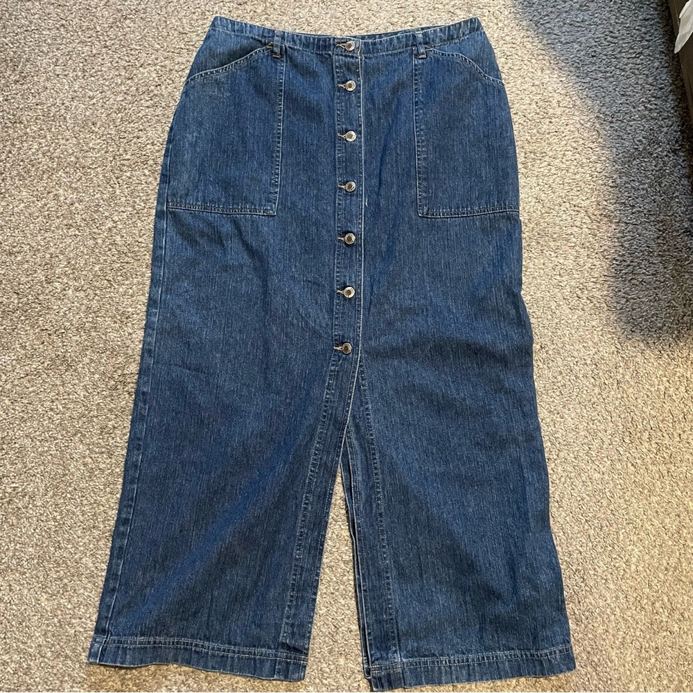 Vintage Paul Harris Denim Button-Front Women's Jean Slit skirt size 12